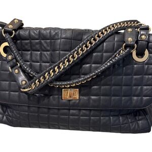 BCBGMaxAzria black quilted tote bag with a gold chain strap Soft leather